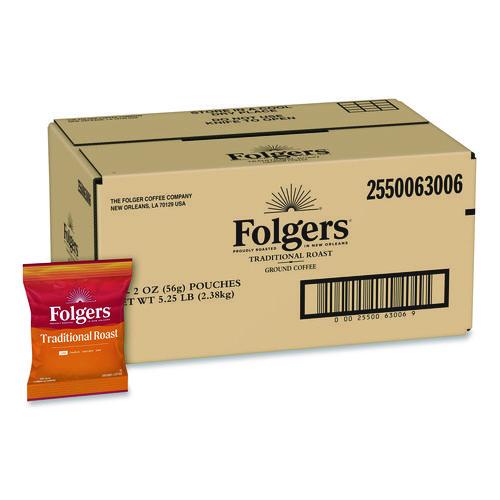 Image of Folgers® 2550063006 Traditional Roast Ground Coffee Fraction Packs, Traditional Roast, 2oz, 42/Carton