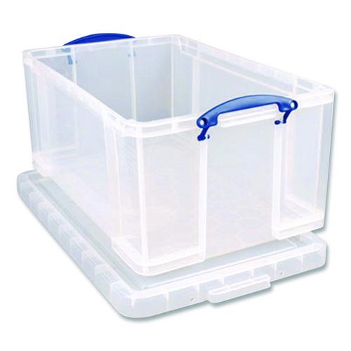 Image of Really Useful Box® 42L CL Snap-Lid Storage Bin, 11.09 Gal, 17.31" X 20.5" X 12.25", Clear/blue