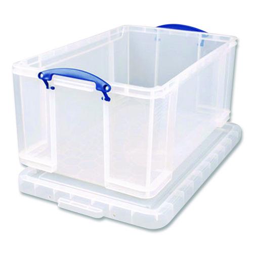 Image of Really Useful Box® 42L CL Snap-Lid Storage Bin, 11.09 Gal, 17.31" X 20.5" X 12.25", Clear/blue