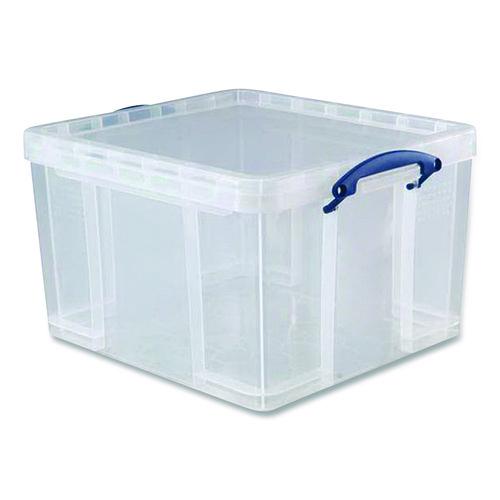 Image of Really Useful Box® 42L CL Snap-Lid Storage Bin, 11.09 Gal, 17.31" X 20.5" X 12.25", Clear/blue