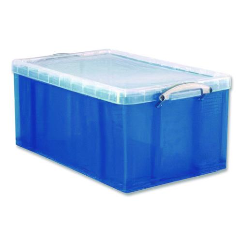 Image of Really Useful Box® 64L TBL Snap-Lid Storage Bin, 16.9 Gal, 17.31" X 28" X 12.25", Transparent Blue
