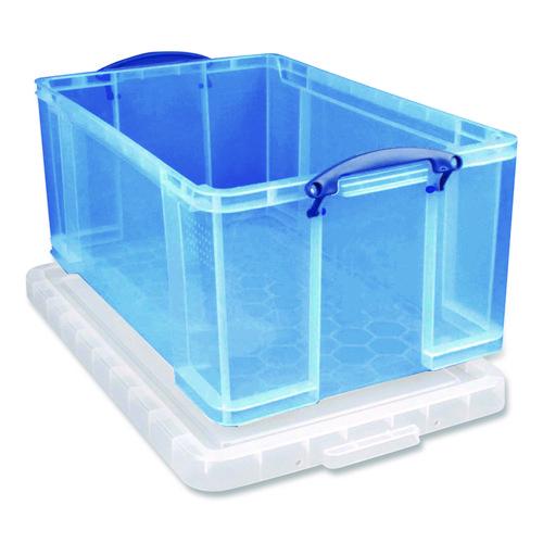 Image of Really Useful Box® 64L TBL Snap-Lid Storage Bin, 16.9 Gal, 17.31" X 28" X 12.25", Transparent Blue