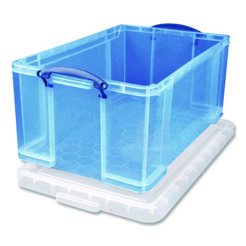 Image of Really Useful Box® 64L TBL Snap-Lid Storage Bin, 16.9 Gal, 17.31" X 28" X 12.25", Transparent Blue