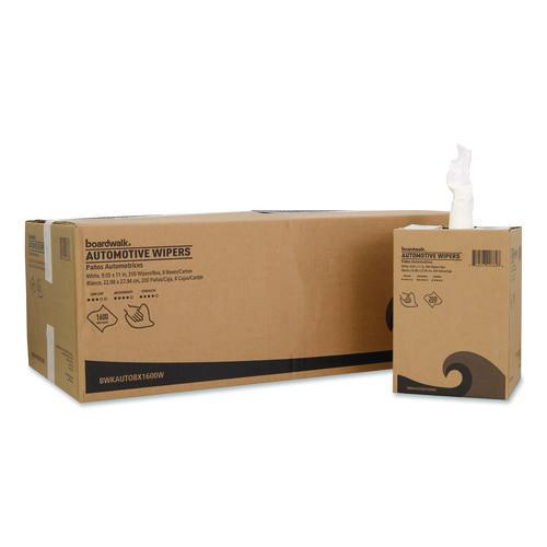 Image of Boardwalk® AUTOBX1600W Automotive Wipers, 10.63 x 20.47, Unscented, White, 200/Box, 8 Boxes/Carton