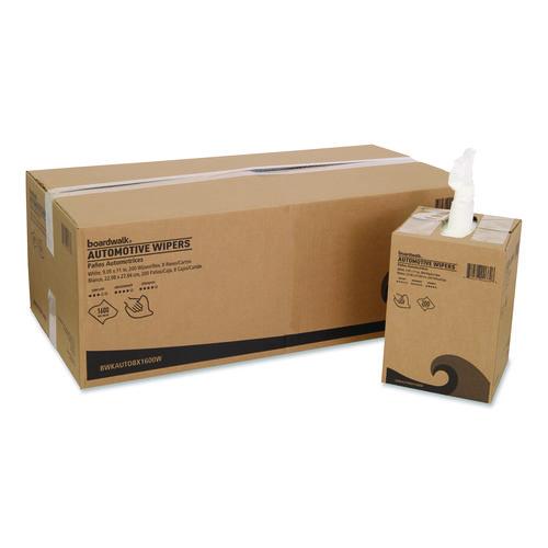 Image of Boardwalk® AUTOBX1600W Automotive Wipers, 10.63 x 20.47, Unscented, White, 200/Box, 8 Boxes/Carton