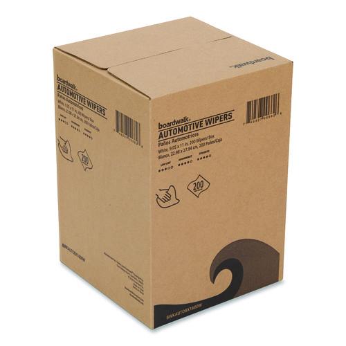 Image of Boardwalk® AUTOBX1600W Automotive Wipers, 10.63 x 20.47, Unscented, White, 200/Box, 8 Boxes/Carton