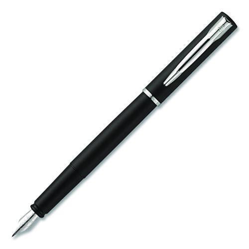 Image of Waterman 2029061 Allure Fountain Pen, Fine Point, Blue Ink, Black/Silver Barrel