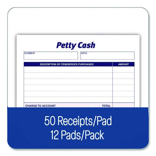 Image of Adams® 9672ABF Petty Cash Receipts, One-Part (No Copies), 5 x 3.5, 50 Receipts/Pad, 12 Pads/Pack