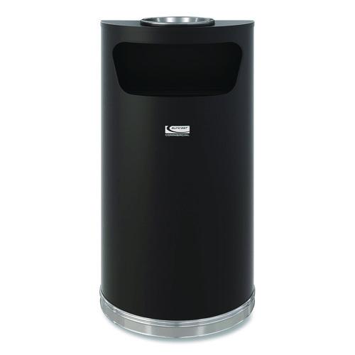 Image of Suncast Commercial® MTCRES901BKS Half Round Metal Trash Can with Ashtray, 9 gal, Steel, Black