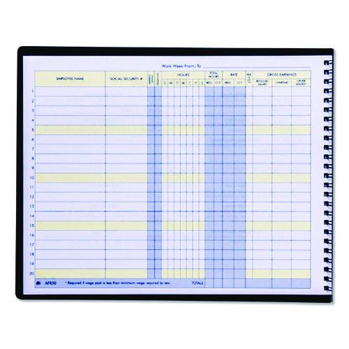 Image of AdamsÂ® Weekly Payroll Record Book for 20 Employees, Two-Page Spread: 36 Columns, Royal Blue Cover, 8.5 x 11 Sheets, 56 Sheets/Book