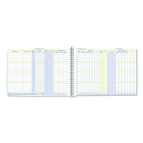 Image of AdamsÂ® Weekly Payroll Record Book for 20 Employees, Two-Page Spread: 36 Columns, Royal Blue Cover, 8.5 x 11 Sheets, 56 Sheets/Book
