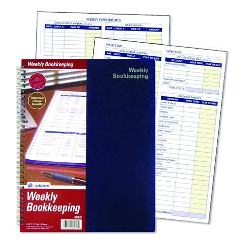 Image of Adams® AFR70 Weekly Bookkeeping Ledger, Columns Vary By Section, Royal Blue Cover, 11 x 8.5 Sheets, 56 Sheets/Book
