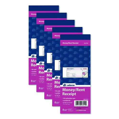Image of Adams® DC2701 Money/Rent Receipt Book, Two-Part Carbonless, 6.69 x 2.75, 50 Receipts/Book, 5 Books/Pack