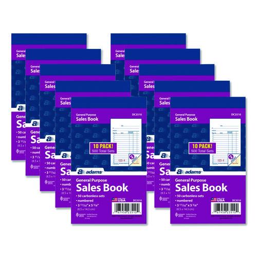 Image of AdamsÂ® Multipart General-Purpose Sales Pad, Two-Part Carbonless, 3.34 x 5.13, 50 Forms/Pad, 10 Pads/Pack
