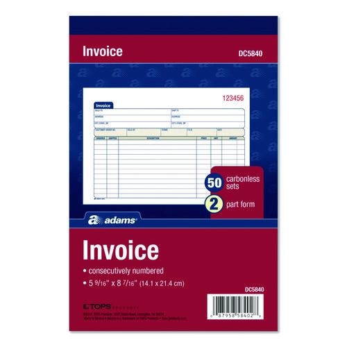 Image of Adams® DC5840 Multipart General-Purpose Invoice Pad, Two-Part Carbonless, 7.94 x 5.56, 50 Forms Total