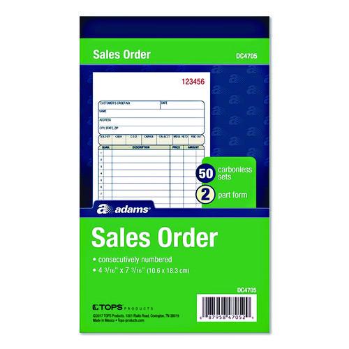 Image of Adams® DC4705-10 Multipart Sales Order Pad, 12 Lines, Two-Part Carbonless, 4.19 x 6.69, 50 Forms/Pad, 10 Pads/Box