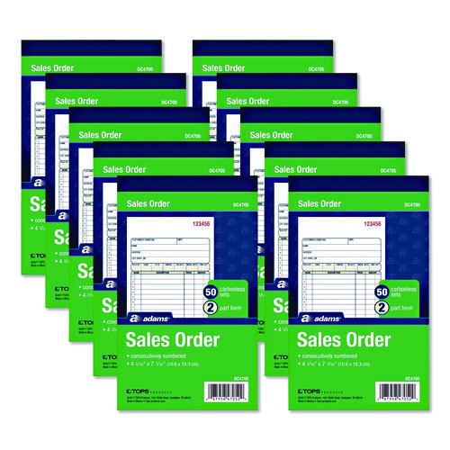Image of Adams® DC4705-10 Multipart Sales Order Pad, 12 Lines, Two-Part Carbonless, 4.19 x 6.69, 50 Forms/Pad, 10 Pads/Box