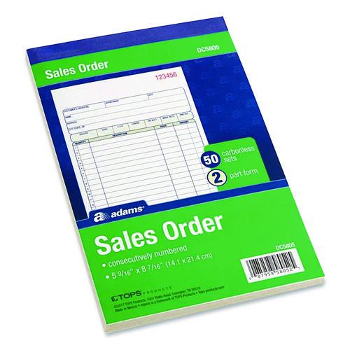 Image of Adams® DC5805-10 Multipart Sales Order Pad, Two-Part Carbonless, 5.56 x 7.94, 50 Forms/Pad, 10 Pads/Box