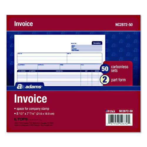 Image of Adams® NC2872-50 Multipart General-Purpose Invoice Forms, Two-Part Carbonless, 8.5 x 6.94, 50 Forms Total
