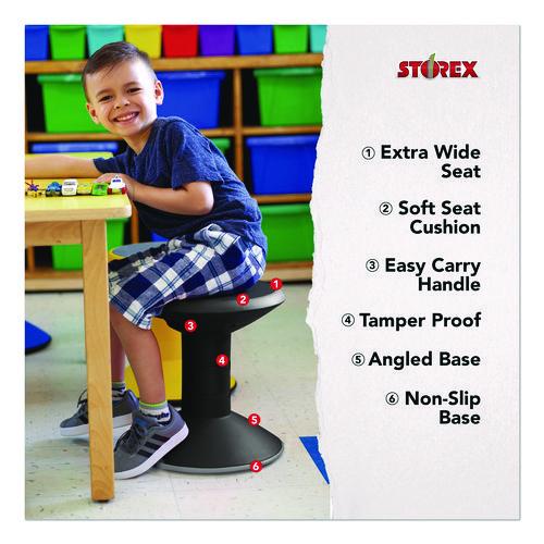 Image of Storex Wiggle Stool, Backless, Supports Up to 250 lbs, 12" to 18" Seat Height, Black Seat, Black Base