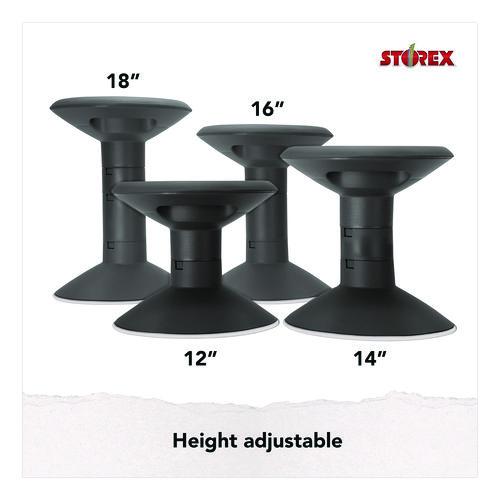 Image of Storex Wiggle Stool, Backless, Supports Up to 250 lbs, 12" to 18" Seat Height, Black Seat, Black Base