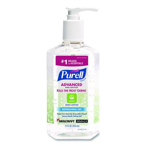 PURELL® SKILCRAFT® Advanced Green Certified Instant Hand Sanitizer Gel , 12 oz. Pump Bottle, Case of 12