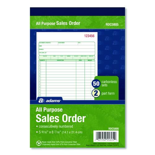 Image of Adams® RDC5805 Multipart General-Purpose Sales Pad, Two-Part Carbonless, 5.56 x 7.94, 50 Forms Total