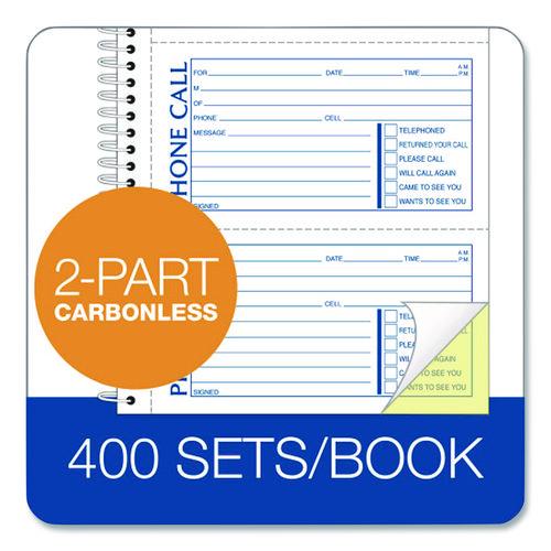 Image of Adams® SC1154R Wirebound Telephone Message Book, Two-Part Carbonless, 4.75 X 2.75, 4 Forms/sheet, 400 Forms Total