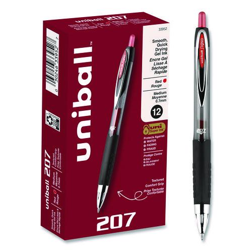 Image of uniball® 33952 Signo 207 Gel Pen, Retractable, Medium 0.7 Mm, Red Ink, Smoke/black/red Barrel, Dozen