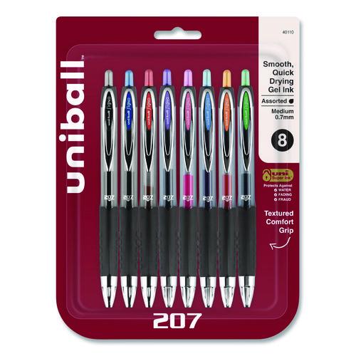 Image of uniball® 40110 Signo 207 Gel Pen, Retractable, Medium 0.7 mm, Assorted Ink and Barrel Colors, 8/Pack