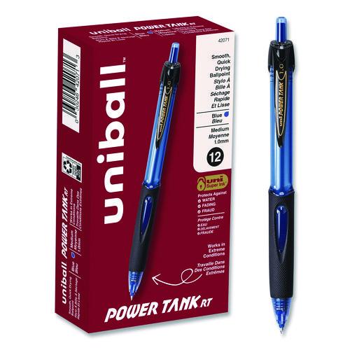 Image of uniball® 42071 Power Tank RT Ballpoint Pen, Retractable, Bold 1 mm, Blue Ink, Translucent Blue/Black Barrel, Dozen
