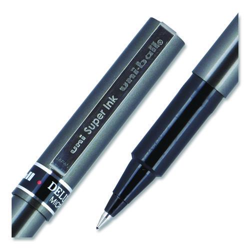 Image of uniball® 60025 Deluxe Rollerball Pen, Stick, Micro 0.5 mm, Black Ink, Metallic Gray/Black Barrel, Dozen