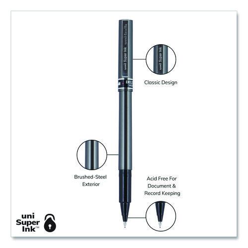 Image of uniball® 60025 Deluxe Rollerball Pen, Stick, Micro 0.5 mm, Black Ink, Metallic Gray/Black Barrel, Dozen
