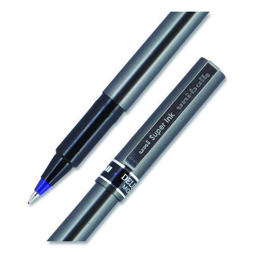 Image of uniball® 60027 Deluxe Rollerball Pen, Stick, Micro 0.5 mm, Blue Ink, Metallic Gray/Black/Blue Barrel, Dozen