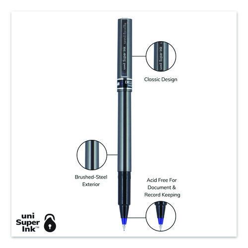 Image of uniball® 60027 Deluxe Rollerball Pen, Stick, Micro 0.5 mm, Blue Ink, Metallic Gray/Black/Blue Barrel, Dozen
