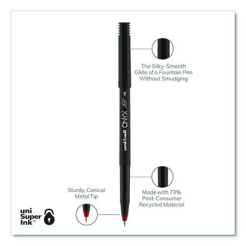 Image of uniball® 60144 ONYX Rollerball Pen, Stick, Fine 0.7 mm, Red Ink, Black/Red Barrel, Dozen