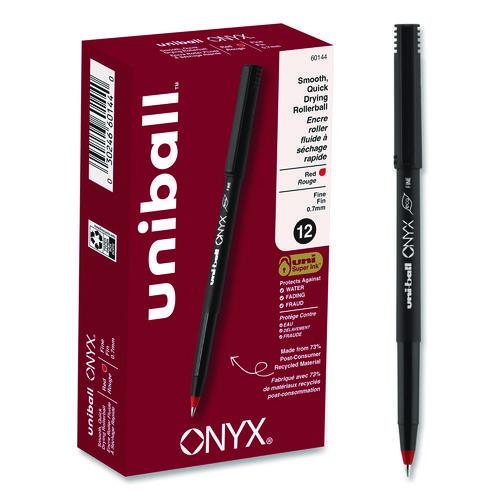 Image of uniball® 60144 ONYX Rollerball Pen, Stick, Fine 0.7 mm, Red Ink, Black/Red Barrel, Dozen