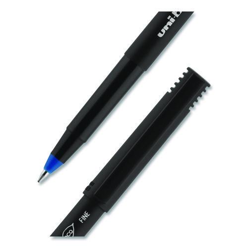 Image of uniball® 60145 ONYX Rollerball Pen, Stick, Fine 0.7 mm, Blue Ink, Black/Blue Barrel, Dozen