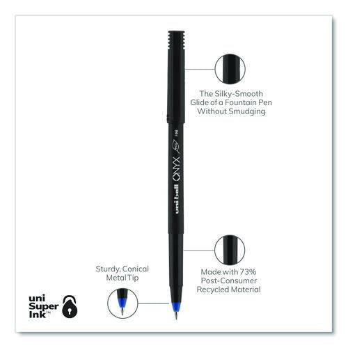 Image of uniball® 60145 ONYX Rollerball Pen, Stick, Fine 0.7 mm, Blue Ink, Black/Blue Barrel, Dozen