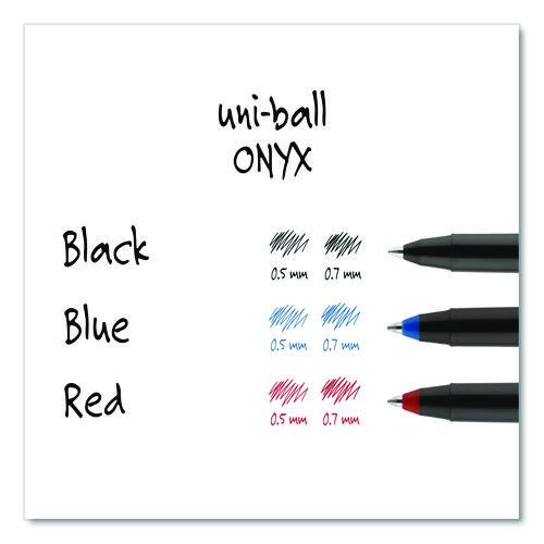 Image of uniball® 60145 ONYX Rollerball Pen, Stick, Fine 0.7 mm, Blue Ink, Black/Blue Barrel, Dozen