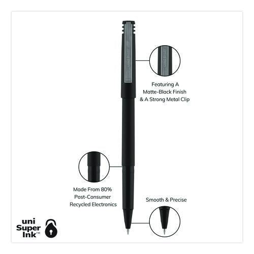 Image of uniball® 60151 Rollerball Pen, Stick, Micro 0.5 mm, Black Ink, Black Barrel, Dozen