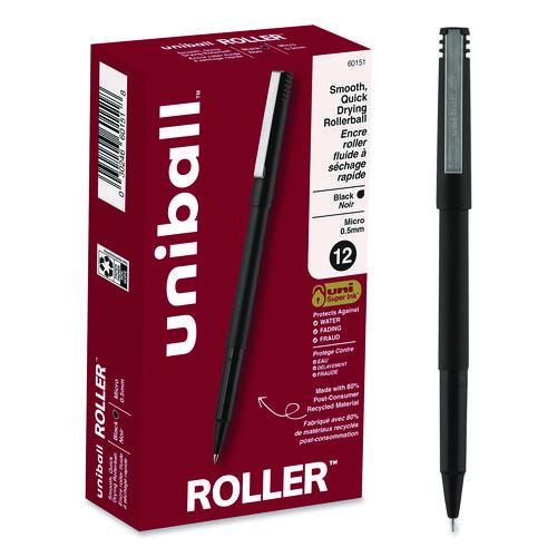Image of uniball® 60151 Rollerball Pen, Stick, Micro 0.5 mm, Black Ink, Black Barrel, Dozen