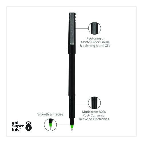 Image of uniball® 60154 Rollerball Pen, Stick, Micro 0.5 mm, Green Ink, Black/Green Barrel, Dozen