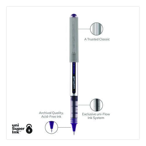 Image of uniball® 60382 VISION Rollerball Pen, Stick, Fine 0.7 mm, Violet Ink, Silver/Violet/Clear Barrel, Dozen
