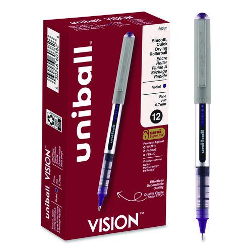 Image of uniball® 60382 VISION Rollerball Pen, Stick, Fine 0.7 mm, Violet Ink, Silver/Violet/Clear Barrel, Dozen