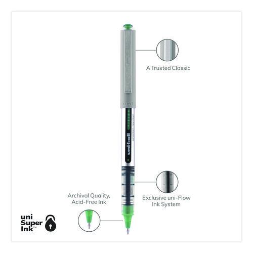 Image of uniball® 60386 VISION Rollerball Pen, Stick, Fine 0.7 mm, Green Ink, Silver/Green/Clear Barrel, Dozen