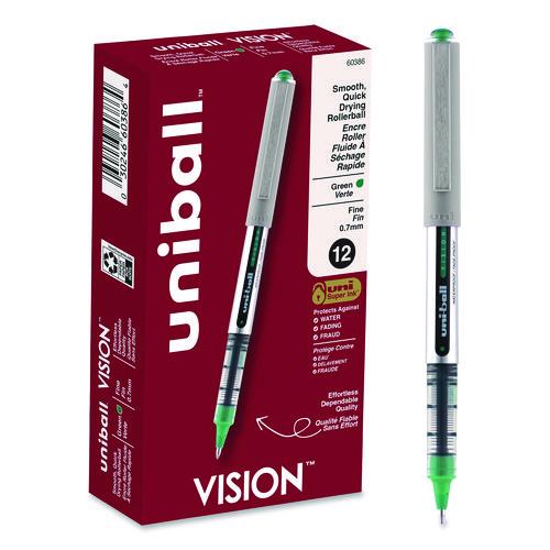 Image of uniball® 60386 VISION Rollerball Pen, Stick, Fine 0.7 mm, Green Ink, Silver/Green/Clear Barrel, Dozen
