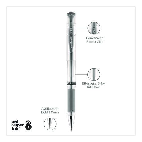 Image of uniball® 60658 Impact Gel Pen, Stick, Medium 1 Mm, Silver Metallic Ink, Silver Barrel