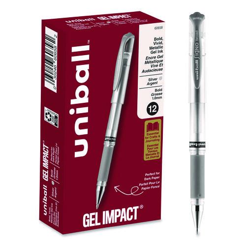 Image of uniball® 60658 Impact Gel Pen, Stick, Medium 1 Mm, Silver Metallic Ink, Silver Barrel