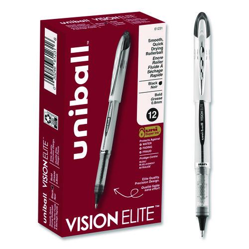 Image of uniball® 61231 VISION ELITE Rollerball Pen, Stick, Bold 0.8 mm, Black Ink, White/Black/Clear Barrel